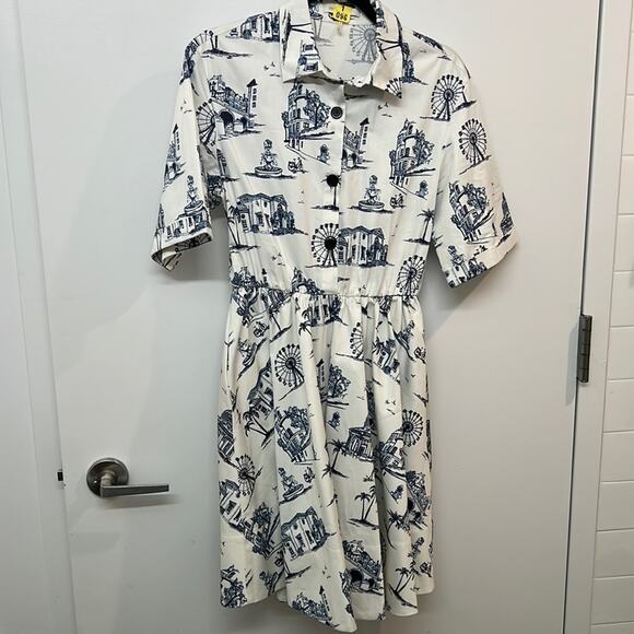 Maje Rapomi white shirt dress paris Print short sleeve Dress Size 3 FR 40 US 8 - Picture 7 of 14